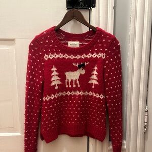 Abercrombie & Fitch Vintage Red Sweater with Moose and Tree Design